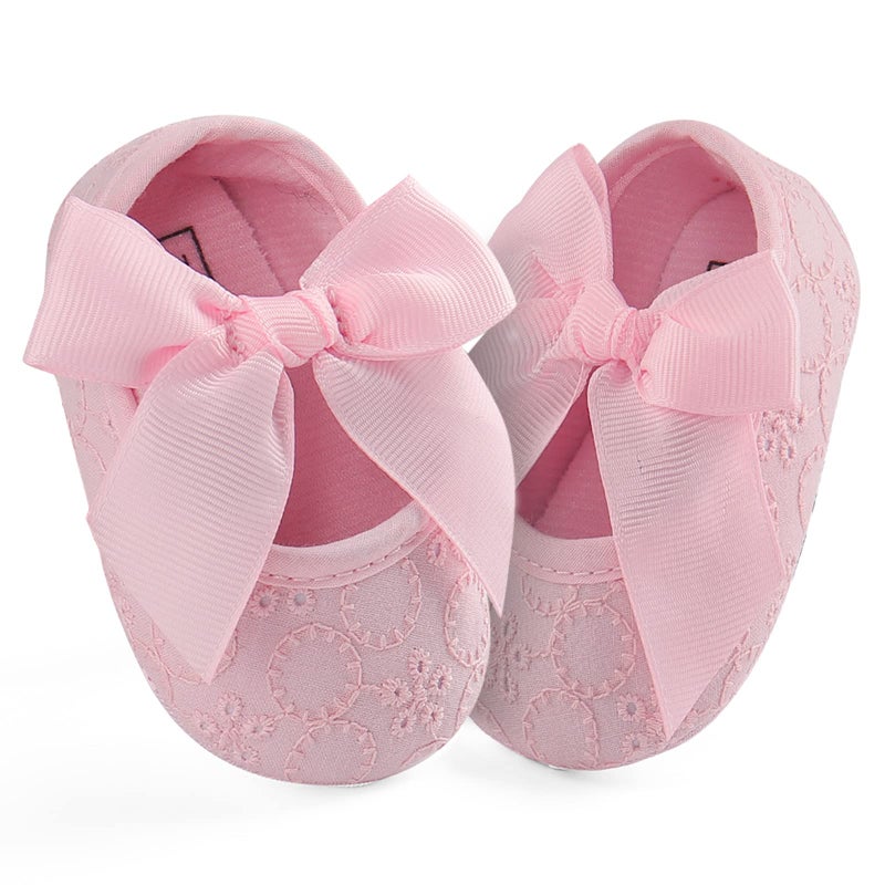 Estamico Baby Girls Princess Bowknot Soft Sole Cloth Crib Shoes Sneaker Pink, 0-3 Months - Image 2